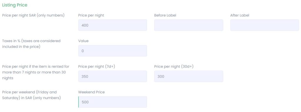Price per night - إضافة عقار جديد