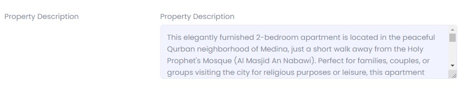 Property Description - إضافة عقار جديد